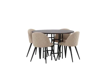 Copenhagen Spisegruppe 115 cm Rund med 4 Velvet Stoler - Beige - Møbler - Bord - Spisegruppe