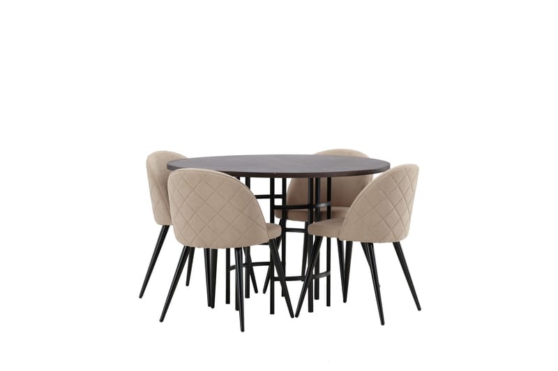 Copenhagen Spisegruppe 115 cm Rund med 4 Velvet Stoler - Beige - Møbler - Bord - Spisegruppe
