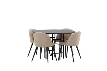 Copenhagen Spisegruppe 115 cm Rund med 4 Velvet Stoler - Beige - Møbler - Bord - Spisegruppe