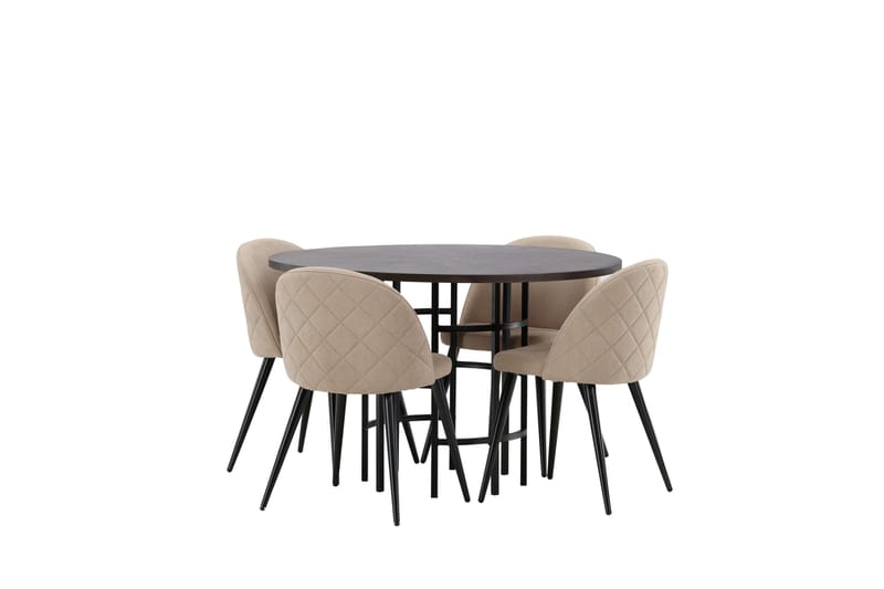 Copenhagen Spisegruppe 115 cm Rund med 4 Velvet Stoler - Beige - Møbler - Bord - Spisegruppe