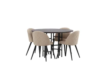 Copenhagen Spisegruppe 115 cm Rund med 4 Velvet Stoler - Beige - Møbler - Bord - Spisegruppe
