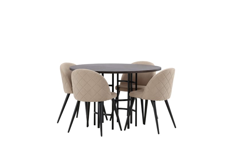 Copenhagen Spisegruppe 115 cm Rund med 4 Velvet Stoler - Beige - Møbler - Bord - Spisegruppe