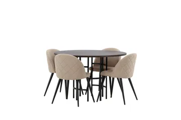 Copenhagen Spisegruppe 115 cm Rund med 4 Velvet Stoler - Beige - Møbler - Bord - Spisegruppe