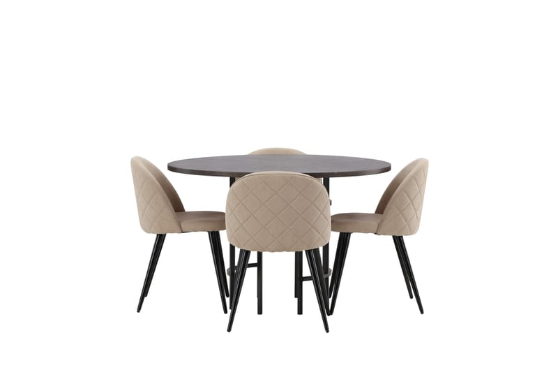 Copenhagen Spisegruppe 115 cm Rund med 4 Velvet Stoler, Beige