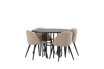 Copenhagen Spisegruppe 115 cm Rund med 4 Velvet Stoler - Beige - Møbler - Bord - Spisegruppe