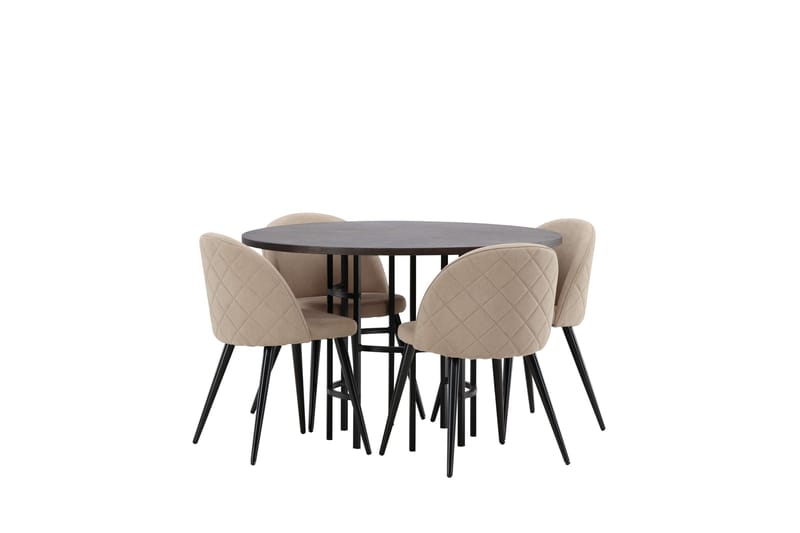 Copenhagen Spisegruppe 115 cm Rund med 4 Velvet Stoler - Beige - Møbler - Bord - Spisegruppe