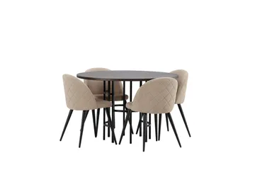 Copenhagen Spisegruppe 115 cm Rund med 4 Velvet Stoler - Beige - Møbler - Bord - Spisegruppe