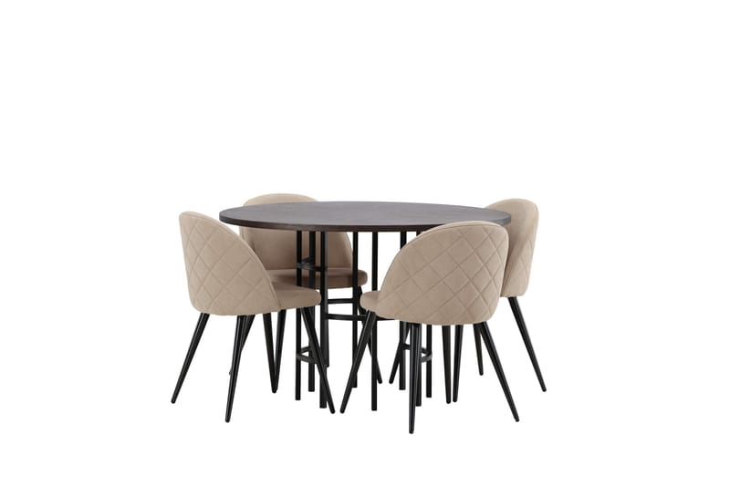 Copenhagen Spisegruppe 115 cm Rund med 4 Velvet Stoler - Beige - Møbler - Bord - Spisegruppe