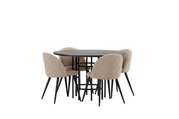 Copenhagen Spisegruppe 115 cm Rund med 4 Velvet Stoler - Beige - Møbler - Bord - Spisegruppe