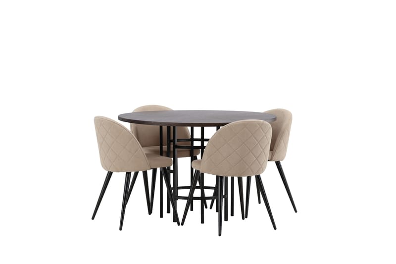 Copenhagen Spisegruppe 115 cm Rund med 4 Velvet Stoler - Beige - Møbler - Bord - Spisegruppe