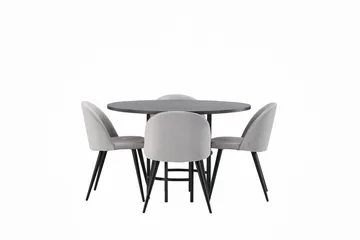 Copenhagen Spisegruppe 115 cm Rund med 4 Velvet Stoler - Grå - Møbler - Bord - Spisegruppe