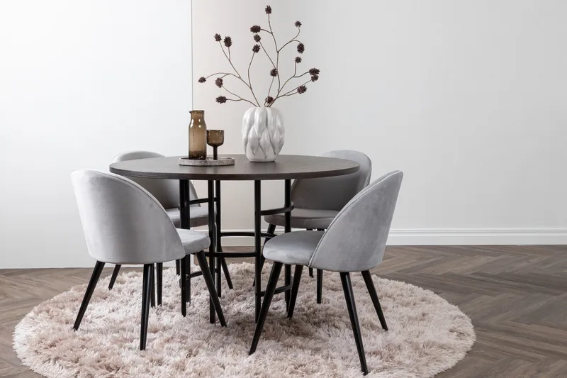 Copenhagen Spisegruppe 115 cm Rund med 4 Velvet Stoler - Grå - Møbler - Bord - Spisegruppe