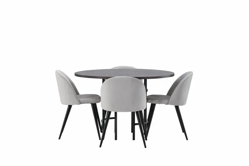 Copenhagen Spisegruppe 115 cm Rund med 4 Velvet Stoler, Grå