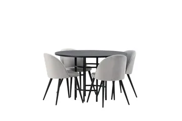 Copenhagen Spisegruppe 115 cm Rund med 4 Velvet Stoler - Sort - Møbler - Bord - Spisegruppe
