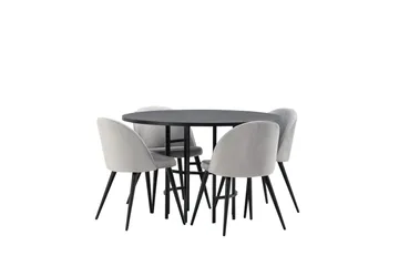Copenhagen Spisegruppe 115 cm Rund med 4 Velvet Stoler - Sort - Møbler - Bord - Spisegruppe
