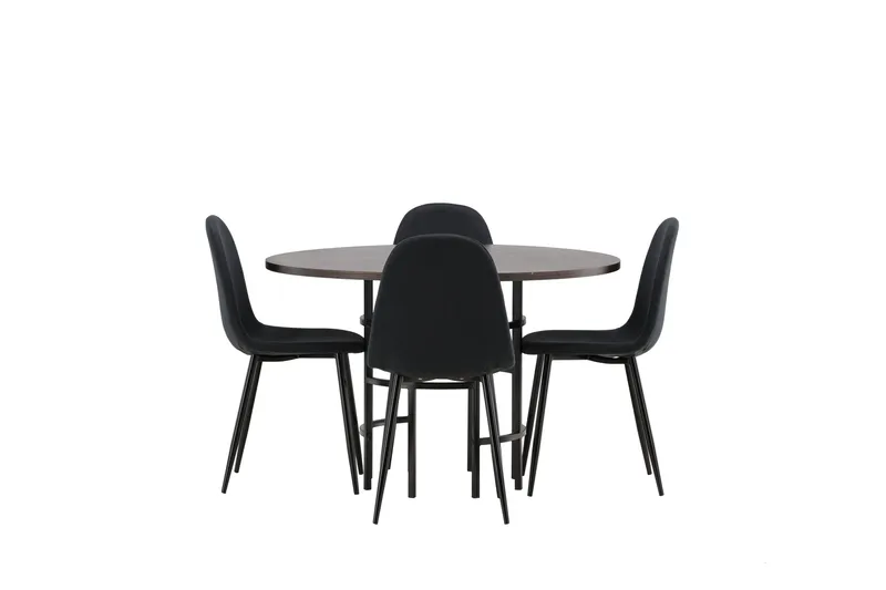 Copenhagen Spisegruppe 115 cm Rund med 4 Polar Stoler, Sort