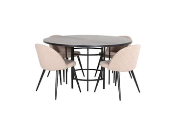 Copenhagen Spisegruppe 140 cm Rund med 4 Velvet Stoler - Beige - Møbler - Bord - Spisegruppe
