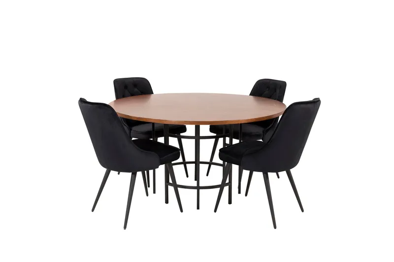 Copenhagen Spisegruppe 140 cm Rund med 4 Velvet Stoler, Sort