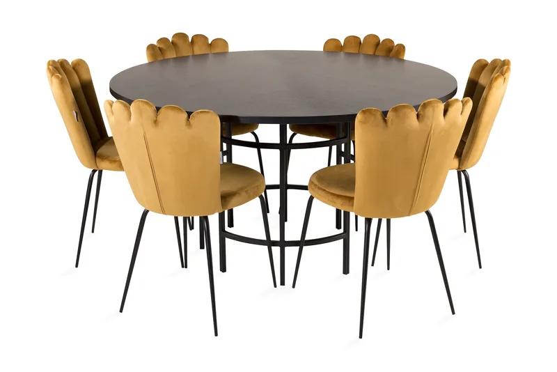 Copenhagen Spisegruppe med 6 Limhamn Spisestoler Gul, Furniture Fashion