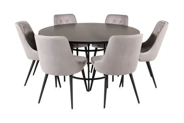 Copenhagen Spisegruppe med 6 Valera Luksus Fløyelsstoler Svart/Grå - Furniture Fashion - Møbler - Bord - Spisegruppe