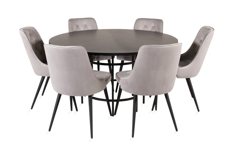 Copenhagen Spisegruppe med 6 Valera Luksus Fløyelsstoler Svart/Grå, Furniture Fashion