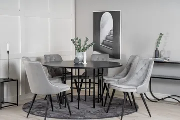Copenhagen Spisegruppe med 6 Valera Luksus Fløyelsstoler Svart/Grå - Furniture Fashion - Møbler - Bord - Spisegruppe
