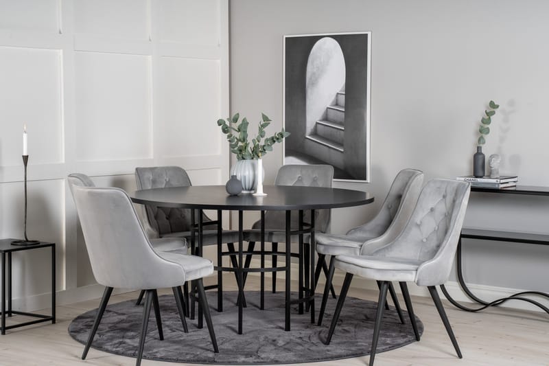 Copenhagen Spisegruppe med 6 Valera Luksus Fløyelsstoler Svart/Grå - Furniture Fashion - Møbler - Bord - Spisegruppe