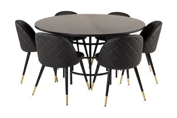 Copenhagen Spisegruppe med 6 Valera Spisestoler Messing/Svart - Furniture Fashion - Møbler - Bord - Spisegruppe