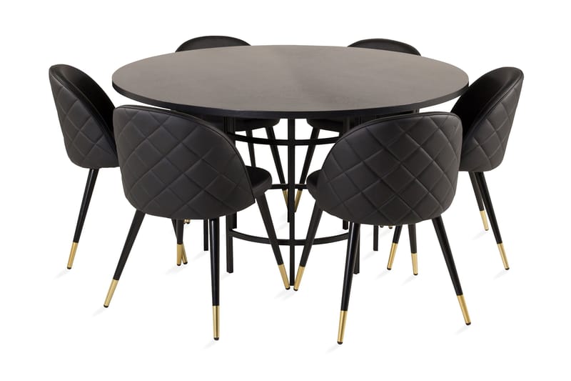 Copenhagen Spisegruppe med 6 Valera Spisestoler Messing/Svart, Furniture Fashion