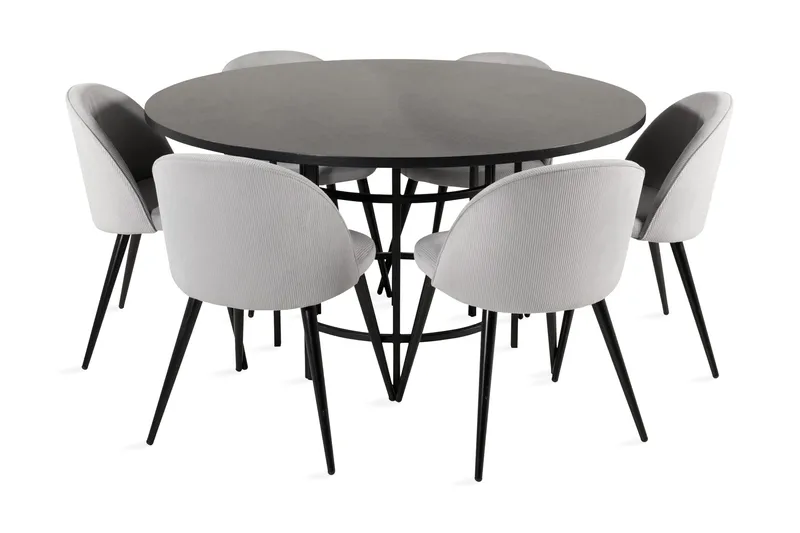 Copenhagen Spisegruppe med 6 Valerie Spisestoler Kordfløyel Grå/S, Furniture Fashion