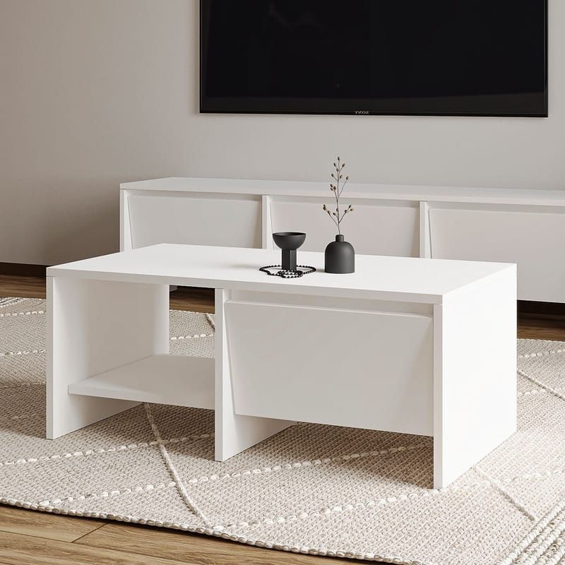 Crala Sofabord 90x35x45 cm - Hvit - Møbler - Bord - Sofabord & salongbord