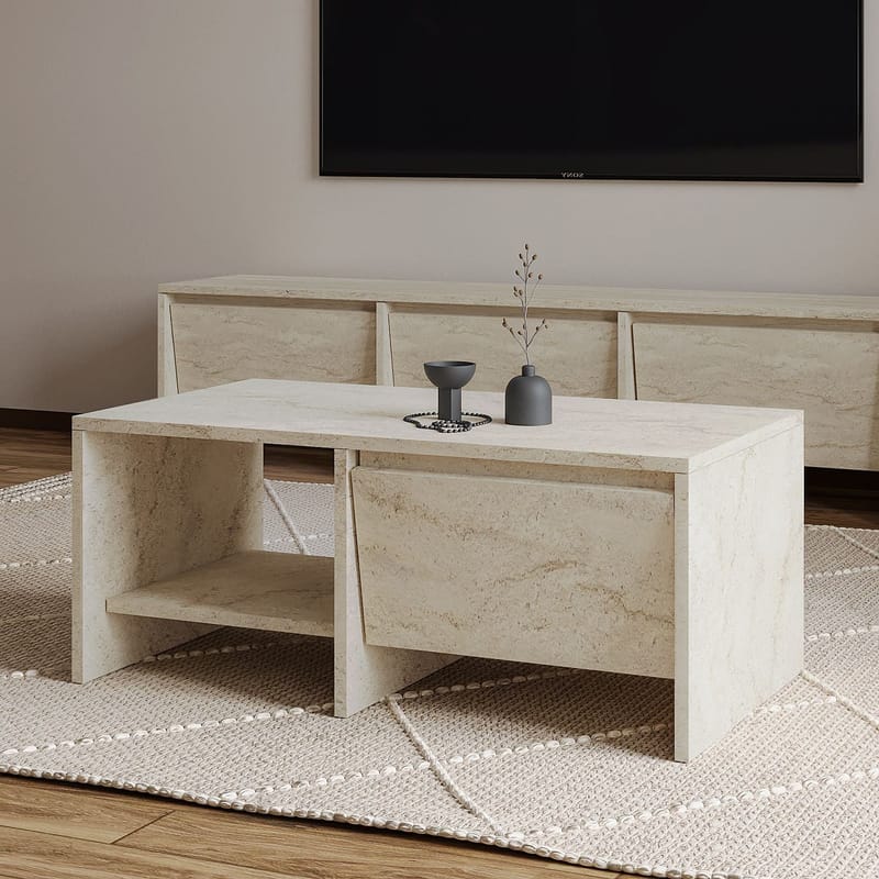 Crala Sofabord 90x35x45 cm - Travertin - Møbler - Bord - Sofabord & salongbord