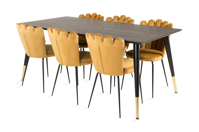 Daicy Spisegruppe 180 cm med 6 Limhamn Spisestoler Gul, Furniture Fashion
