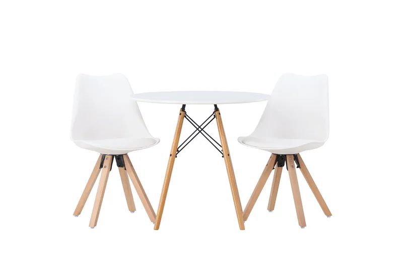 Danburi Spisegruppe 60 cm Rund med 2 Zeno Stoler, Hvit
