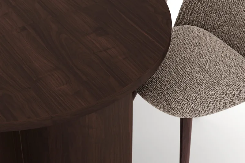 Dano Oval Spisegruppe 180 cm – Spisebord med 6 Nibe Plus Spisestoler med Tre- og Valnøttutseende - Brun|Greige - Møbler - Bord - Spisegruppe