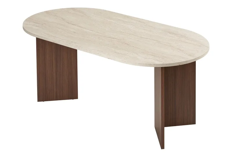 Dano Ovalt Spisebord 180x90 cm med Travertin- og Valnøttutseende, Beige