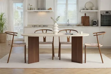 Dano Ovalt Spisebord 180x90 cm med Travertin- og Valnøttutseende - Beige - Møbler - Bord - Spisebord & kjøkkenbord
