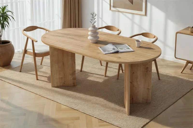Dano Ovalt Spisebord 180x90 cm med Tre- og Eikeutseende - Beige - Møbler - Bord - Spisebord & kjøkkenbord