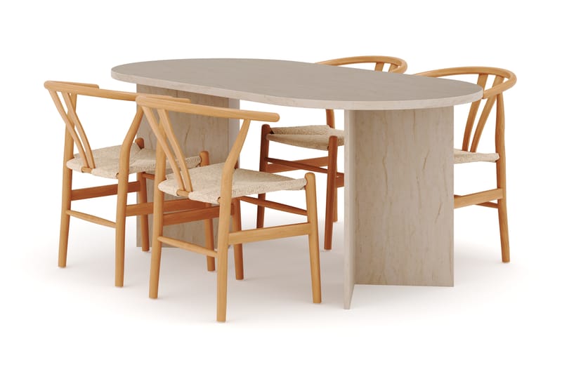 Dano Spisebord 180 cm med 4 Dezuid Spisestoler, Travertin / Natur
