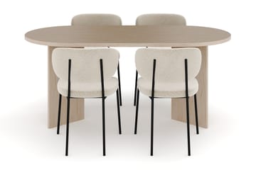 Dano Spisebord 180 cm med 4 Gemmiano Spisestoler - Travertin / Hvit Bouclé - Møbler - Bord - Spisegruppe