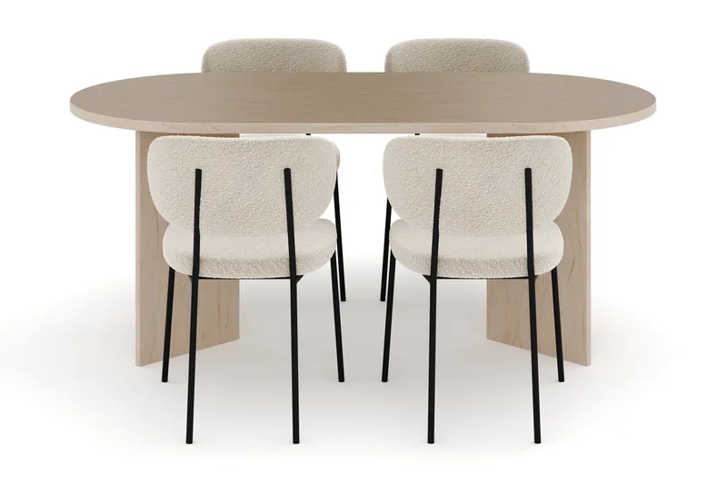 Dano Spisebord 180 cm med 4 Gemmiano Spisestoler - Travertin / Hvit Bouclé - Møbler - Bord - Spisegruppe