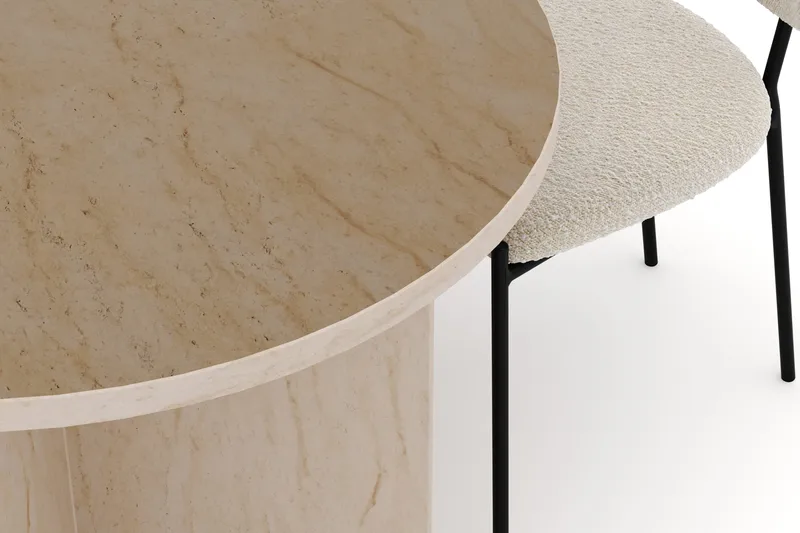 Dano Spisebord 180 cm med 4 Gemmiano Spisestoler - Travertin / Hvit Bouclé - Møbler - Bord - Spisegruppe