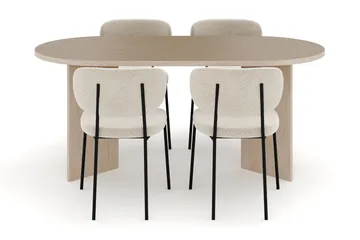 Dano Spisebord 180 cm med 4 Gemmiano Spisestoler - Travertin / Hvit Bouclé - Møbler - Bord - Spisegruppe