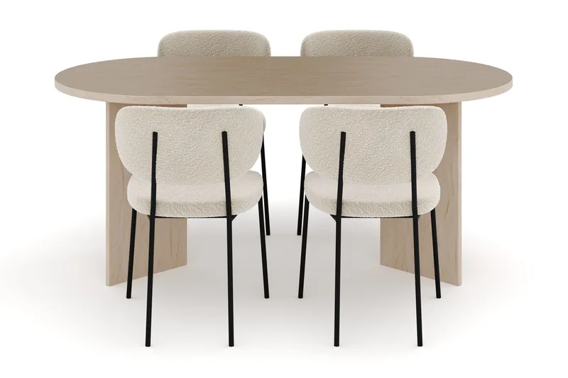 Dano Spisebord 180 cm med 4 Gemmiano Spisestoler - Travertin / Hvit Bouclé - Møbler - Bord - Spisegruppe