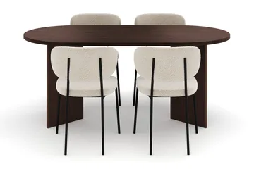 Dano Spisebord 180 cm med 4 Gemmiano Spisestoler - Valnøtt / Hvit Bouclé - Møbler - Bord - Spisegruppe