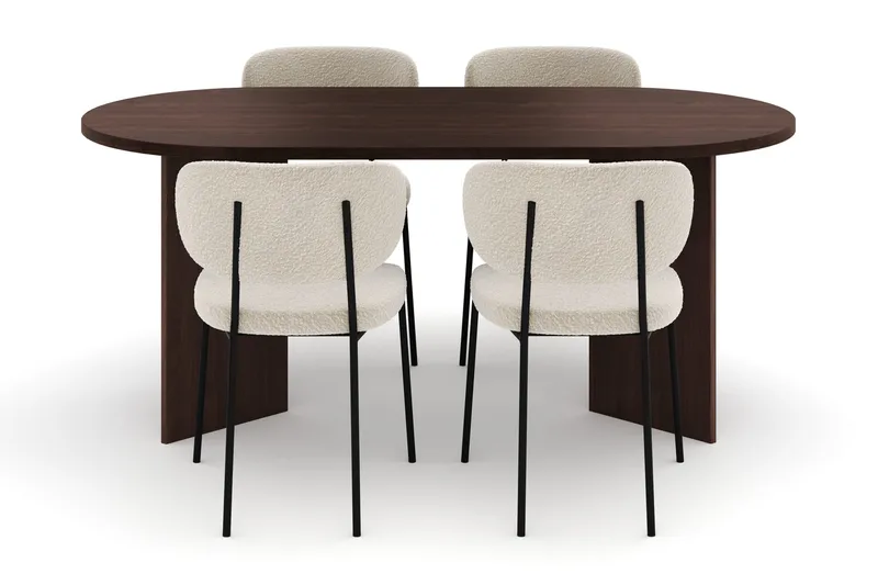 Dano Spisebord 180 cm med 4 Gemmiano Spisestoler - Valnøtt / Hvit Bouclé - Møbler - Bord - Spisegruppe