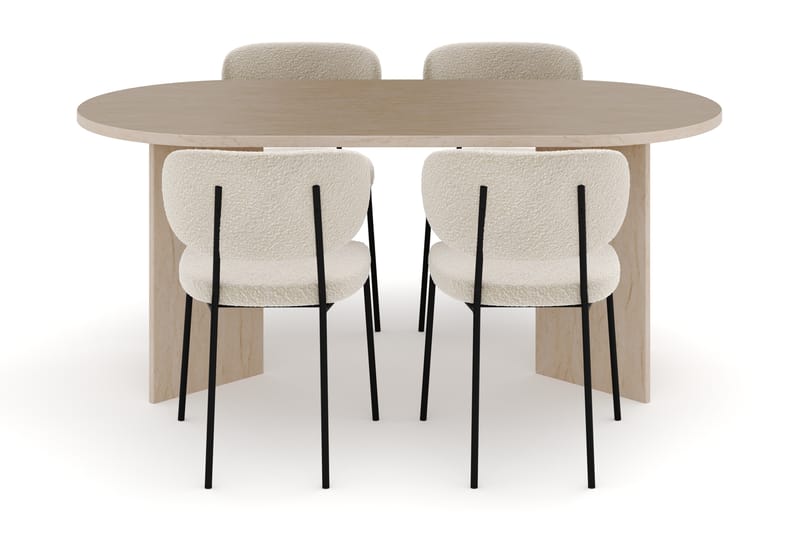 Dano Spisebord 180 cm med 4 Heathrow Spisestoler - Travertin / Hvit Bouclé - Møbler - Bord - Spisegruppe