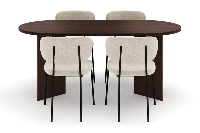 Dano Spisebord 180 cm med 4 Heathrow Spisestoler - Valnøtt / Hvit Bouclé - Møbler - Bord - Spisegruppe