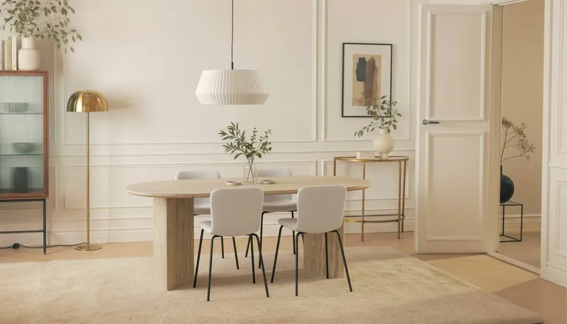 Dano Spisebord 180 cm med 4 Katy Spisestoler - Travertin / Hvit - Møbler - Bord - Spisegruppe