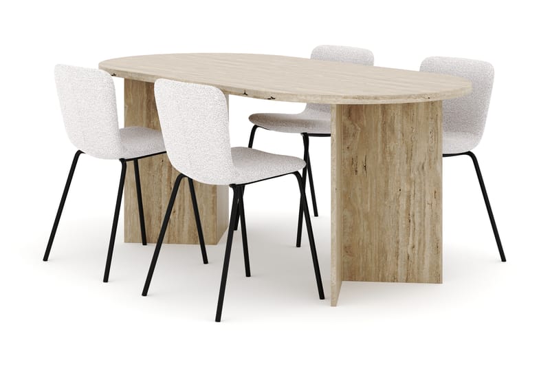 Dano Spisebord 180 cm med 4 Katy Spisestoler, Travertin / Hvit